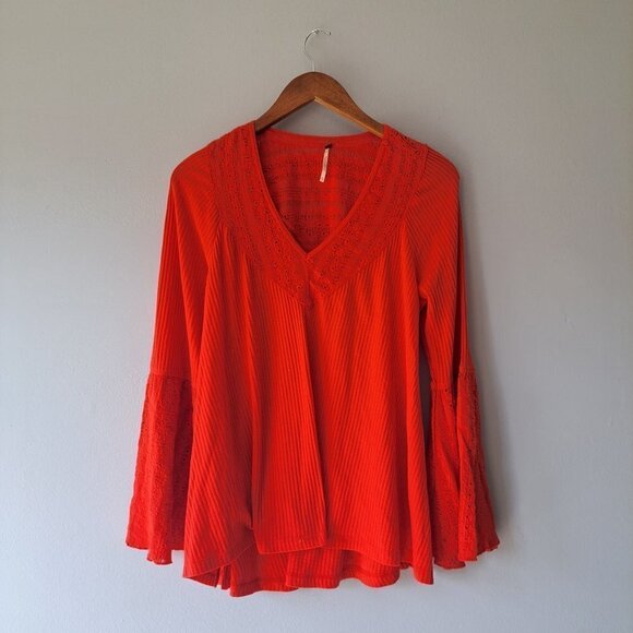 Free People Orange Bell Sleeve Blouse - Picture 2 of 13